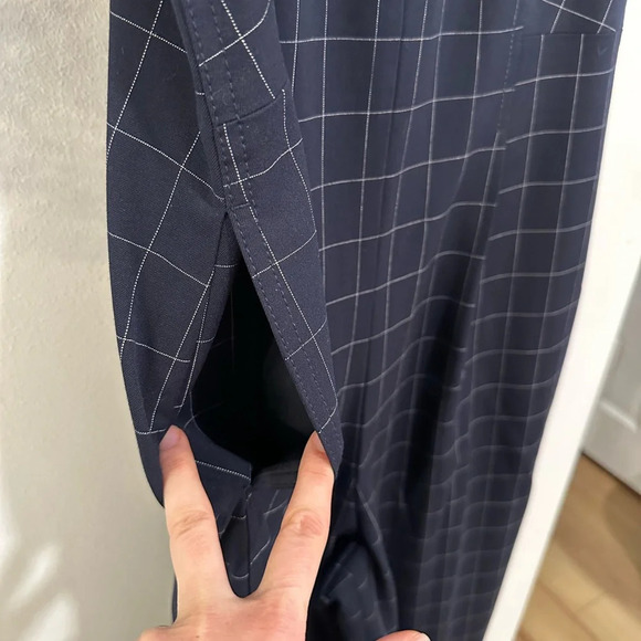 Club Monaco Self Buckle Women’s Check Crop Jumpsuit Navy Size 10 Retail $289 - Picture 6 of 9